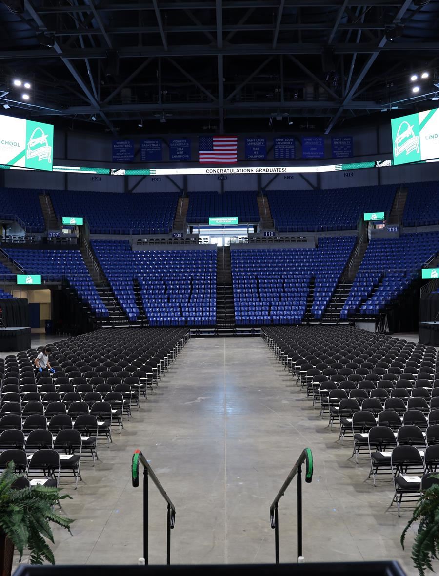  empty stadium before graduation, taken from the podium looking into the seats